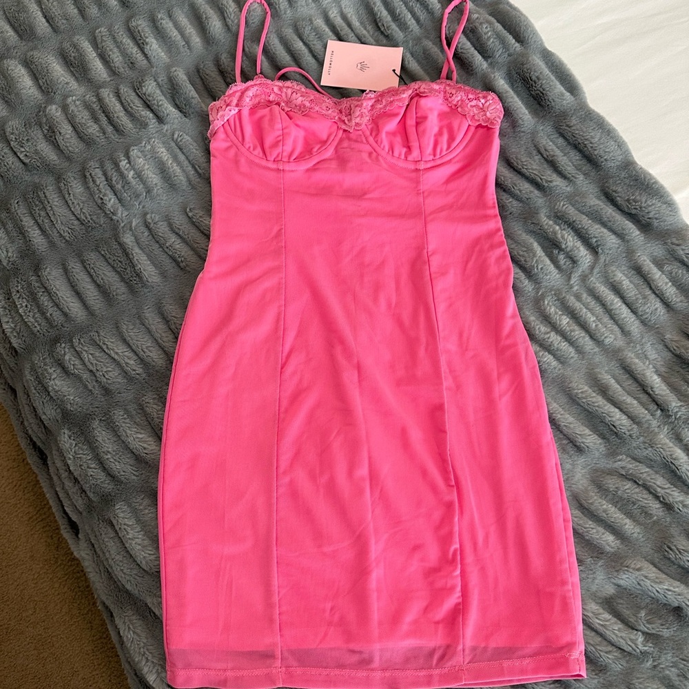 Mesh Lace Up Mini Dress